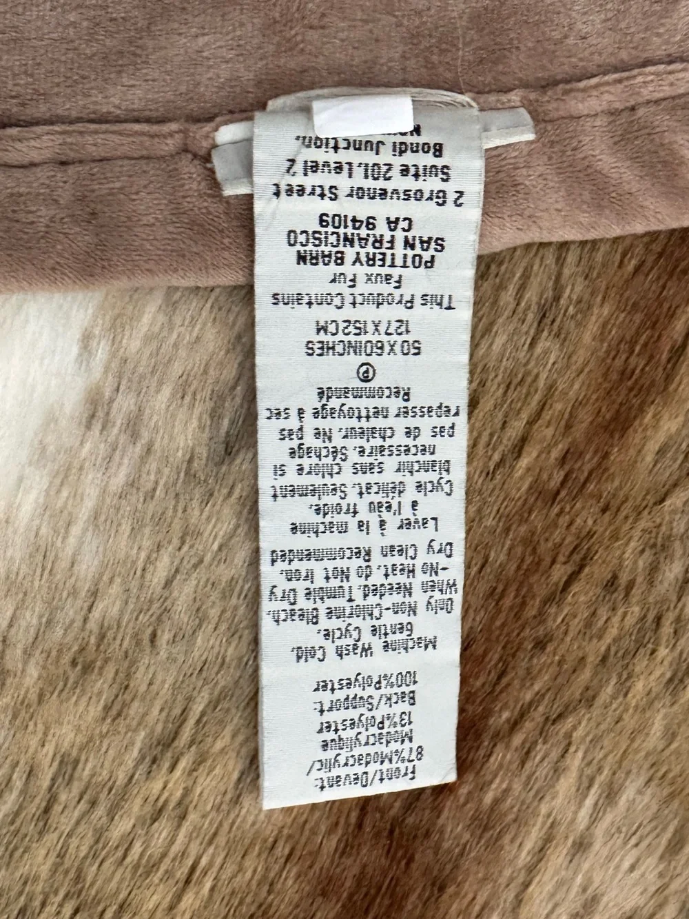 Pottery barn faux fur and microsuede throw, like new, 50x60